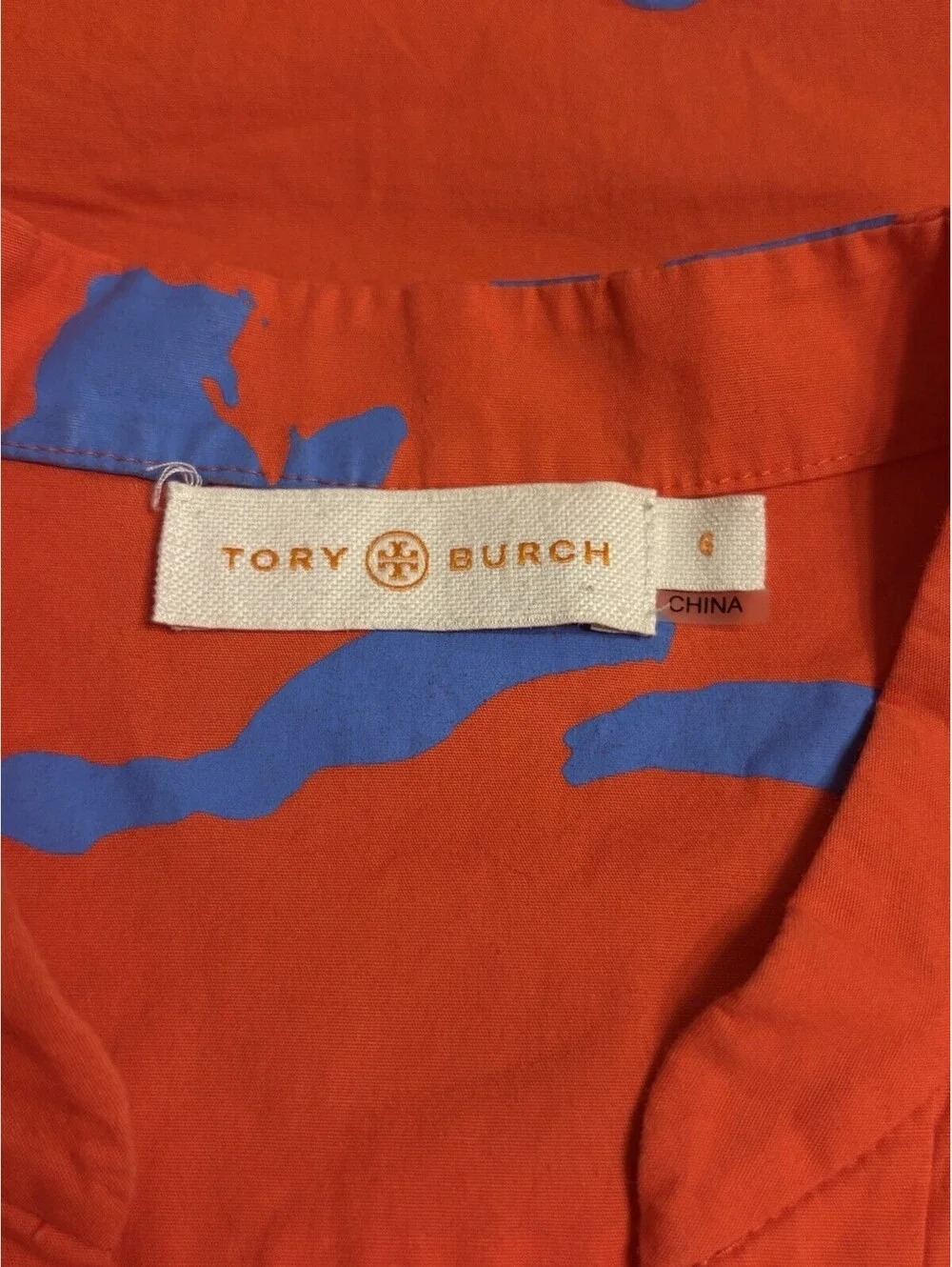 Tory Burch Garden Port Mini Shirt Sleeveless V-neck Dress Size 6 Orange